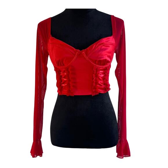 Dolls Kill Sugar Thrillz Red Charm and Cherish Mesh Corset Top Medium NWT - Picture 1 of 5